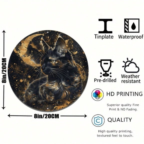 HELLOYOUNG Charming Tortoiseshell Cat 8x8" Round Metal Sign Durable Easy-Install Wall Art for Home Cafe Restaurant Customized Gift