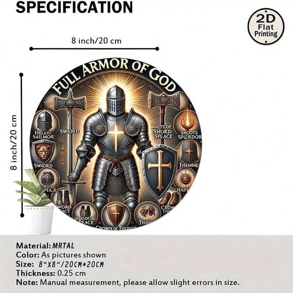 HELLOYOUNG Christian Metal Wall Art Vintage Cross Knight Decor, God's Armor Religious Wall Decor for Church, Home, Office, Inspirational Gift, Durable Iron Artwork