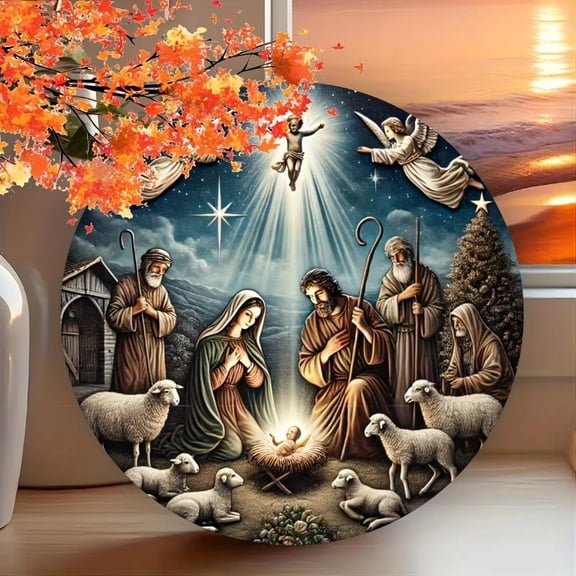 HELLOYOUNG Christmas Nativity Metal Sign -  Religious Holiday Art, Foil Embossed Hanging Decor for Cafe Bar Living Room Thanksgiving Gift