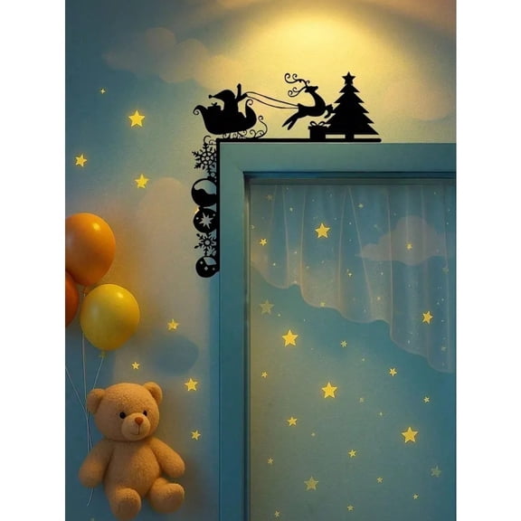 HELLOYOUNG Christmas Sleigh Wall Decals - Adhesive, Removable Art for Doors/Walls/Mirrors, Cozy Festive Winter Holiday Home Decor