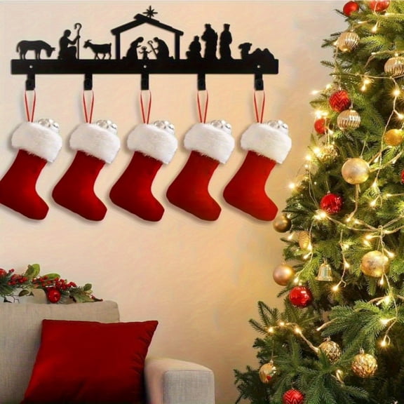 HELLOYOUNG Christmas Stocking Hangers Iron Wall Hooks, Santa Snowman Holiday Decor, Durable Heavy Duty Mantel Hooks for Fireplace Halloween Decoration