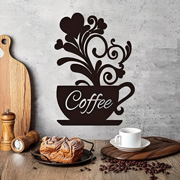 HELLOYOUNG Coffee Cup Metal Wall Art Decor, Cafe Home Kitchen Sign for Coffee Bar Decor, Modern Silhouette Wall Decor for Cafe Themed Rooms & Wall Decoration