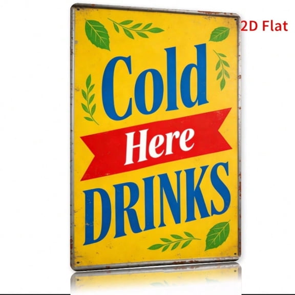 HELLOYOUNG Cold Drinks Here Metal Sign Weatherproof Flat Iron Wall Decor for Home Bar Outdoor Hanging 1pc