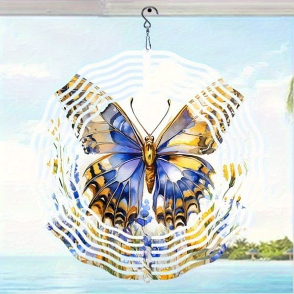 HELLOYOUNG Colorful Butterfly Flower Metal Wind Chime Outdoor Garden Patio Wall Art Decor, No Battery Needed, Durable Rustproof Hanging Sign for Balcony Yard