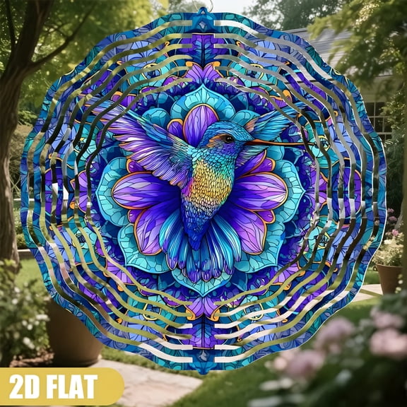 HELLOYOUNG Colorful Hummingbird Wind Chime, Geometric Floral Garden Art, 360 Swivel Hook, Outdoor Yard Decor, Nature Lover Gift, Kinetic Spinner