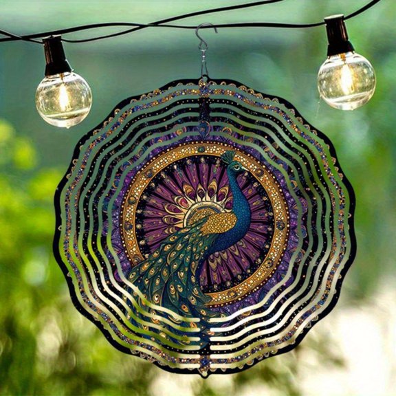 HELLOYOUNG Colorful Peacock Wind Spinner Metal Kinetic Garden Art Outdoor Decor for Yard Patio Lawn Gift