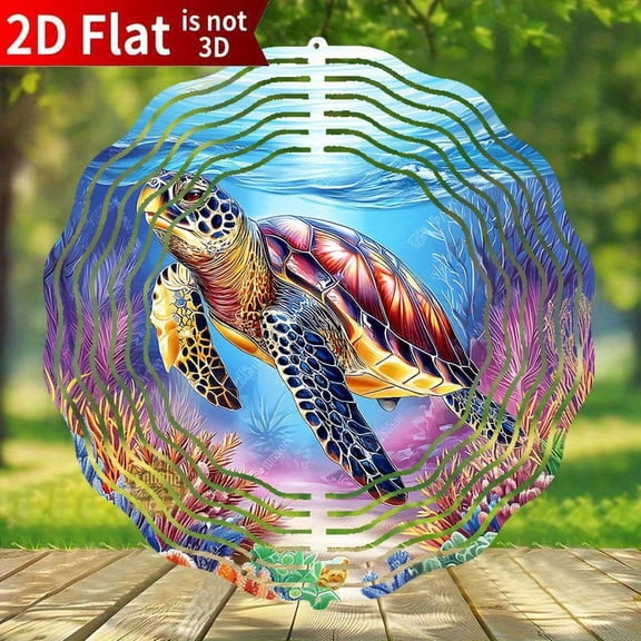 HELLOYOUNG Colorful Sea Turtle Wind Chimes Iron Kinetic Motion Outdoor Decor Moving Spinner Hanging Ornament for Garden Yard Balcony Valentine Gift