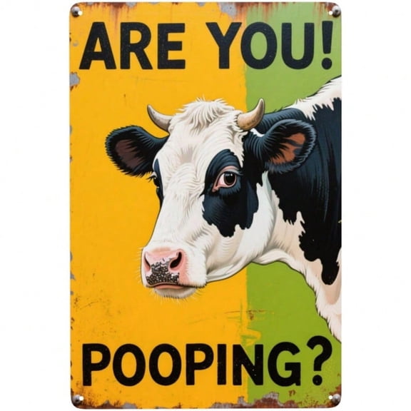 HELLOYOUNG Cow Pooping Sign Funny Bathroom Wall Decor 8x12 Inch Rustic Farmhouse Tin Metal Sign Restroom Humor Novelty Housewarming Gift