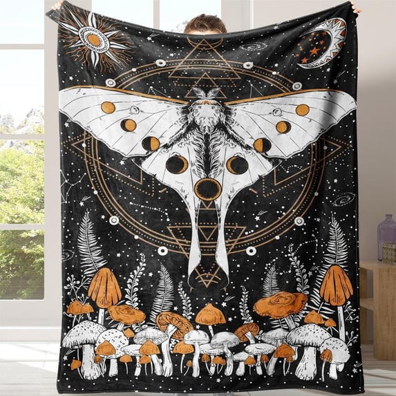 HELLOYOUNG Cozy Blanket Flannel Flying Moth Pattern Warm Soft Throw with Storage Bag for Home Office Travel Napping Sleeping Halloween Decor Bedding