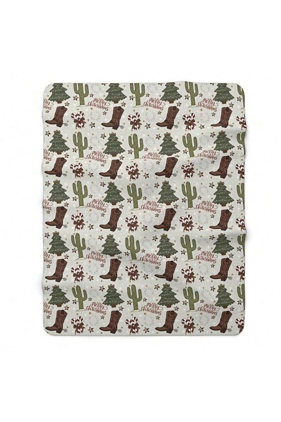 Cozy Flannel Throw Blanket, Soft Lightweight All-Season Couch Blanket with Western Cacti Horse Boots Trees Print, Machine Washable Home Decor Holiday Gift