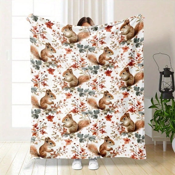 HELLOYOUNG Cozy Squirrel Throw Blanket Lightweight Warm Polyester All-Season Tear-Resistant Soft Couch Bed Decor Travel Gift
