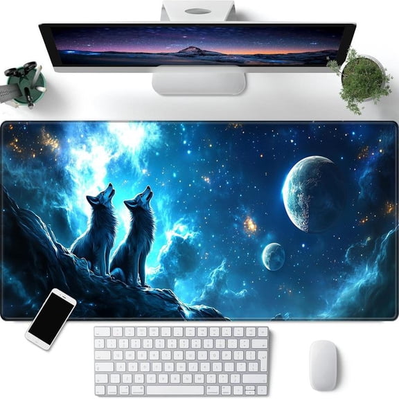 HELLOYOUNG Creative Wolf Pattern Mouse Pad, Large Gaming Mouse Mat with Non-Slip Rubber Base, Extended Desk Pad for Home Office and Game Room, Best Halloween Christmas New Year Gift