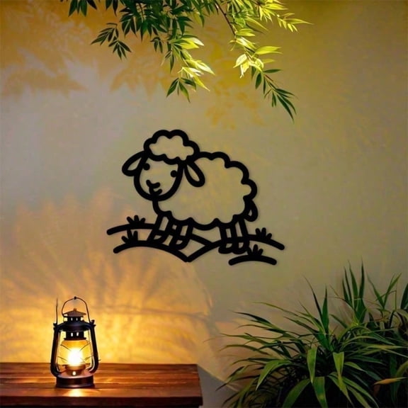 HELLOYOUNG Cute Goat Grazing Metal Wall Art Cartoon Farm Animal Silhouette Black Indoor Outdoor Decor for Farmhouse, Kids Room, Garden, Patio, Easter Decoration | Farmhouse Wall Art
