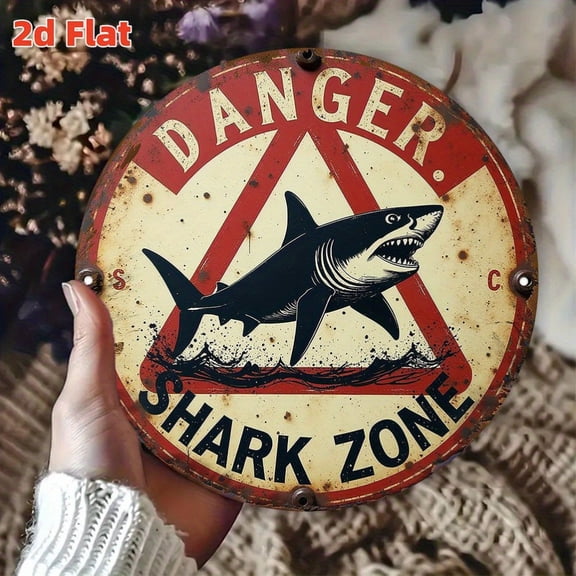 HELLOYOUNG Danger Shark Zone Metal Wall Art for Game Room Pool Man Cave, Unique Shark Decor Gift for Adventure Enthusiasts, Sturdy Metal Sign