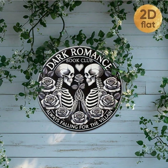 HELLOYOUNG Dark Romance Book Club Metal Sign Always Falling for The Villain Gothic Skull Rose Wall Decor Retro Vintage Man Cave Bar Pub Garage Art Poster Tin Sign 8x12 Inch
