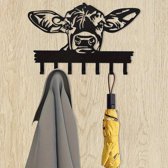 HELLOYOUNG Decorative Iron Hooks Wall Mounted 7-Hook Cow Shape Coat Rack Heavy Duty Entryway Towel Hanger for Bathroom Rustic Farmhouse Home Decor