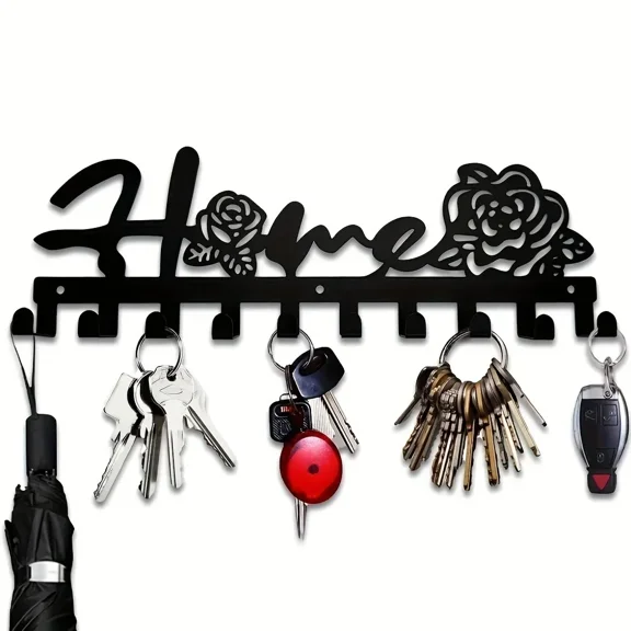 HELLOYOUNG Decorative Iron Key Rack Wall Mounted, Multifunctional Metal Hook Organizer for Keys, Coats & Bags, Entryway Coat Rack