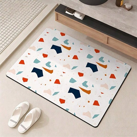 HELLOYOUNG Diatom Mud Anti Slip Bath Mat Quick Dry Floor Rug Geometric Terrazzo Pattern Non Slip Bathroom Mat Absorbent Waterproof Kitchen Mat
