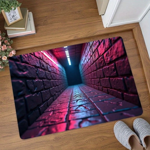 HELLOYOUNG Diatom Mud Door Mat,Thick Non-Slip Absorbent Rug, Neon Brick Wall Tunnel Design, Machine Washable Lightweight Mat for Bedroom Living Room Kitchen Entryway, Home Decor Gift