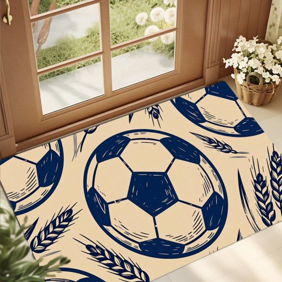 HELLOYOUNG Diatom Mud Mat, Fast Drying Absorbent Indoor Outdoor Door Mat, Non Slip Floor Rug with TPR Bottom, Soccer & Bohemian Wheat Pattern, Home Entryway Decor