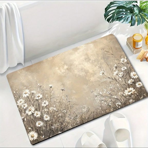 HELLOYOUNG Diatomite Bath Mat Non Slip Quick Dry Floor Rug, Vintage Chamomile Flower Field Absorbent Door Mat for Bathroom Kitchen Entryway
