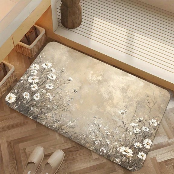 HELLOYOUNG Diatomite Bath Mat Non Slip Quick Dry Rug, Vintage Chamomile Flower Field Absorbent Floor Mat for Bathroom Kitchen Entryway Home Decor