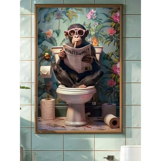 HELLOYOUNG Dog Cat Horse Reading Newspaper on Toilet Metal Wall Poster Art Funny Bathroom Decor Creative Artistic Tinplate Painting Decorative Plaques and Signs