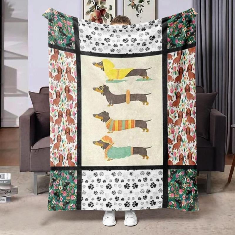 HELLOYOUNG Dog Pattern Blanket Flannel Throw, Super Soft Warm Cozy Air Conditioner Blanket for Home Office Travel Nap, Plush Lightweight Decorative Bed Couch Blanket