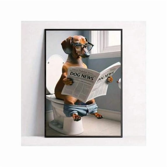 HELLOYOUNG Dog Reading Newspaper on Toilet Pattern Unframed Painting, Creative Wall Art, Wall Decor for Home Living Room Bedroom Study Room, Artistic