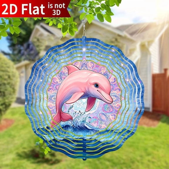 HELLOYOUNG Dolphin Wind Spinner Iron Pink Ocean Motion Kinetic Garden Decor Outdoor Hanging Patio Balcony Art Year Round Gift No Electricity