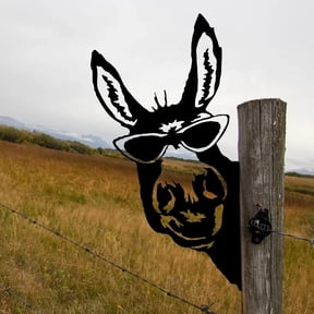 HELLOYOUNG Donkey Silhouette Outdoor Metal Decor, Farmyard Wall Art for Patio, Garden Fence Decoration Iron Steel Sculpture