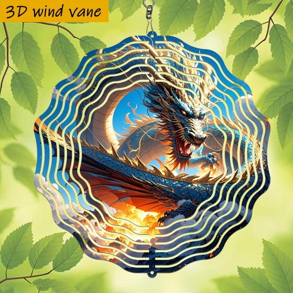 HELLOYOUNG Dragon Wind Spinner, 3D 10 Inch Metal Art, 360 Rotating Outdoor Decor for Garden Yard, Easy Installation for Party Wedding, Gift for Christmas Halloween Thanksgiving