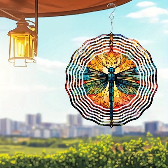 HELLOYOUNG Dragonfly Wind Spinner 10 Inch Kinetic Metal Sculpture Mandala Art for Outdoor Garden Patio Lawn Decor
