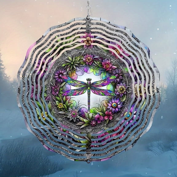 HELLOYOUNG Metal Dragonfly Wind Spinner 10 Inch Kinetic Sculpture 360 Rotating Hanging Ornament for Outdoor Garden Patio Decor