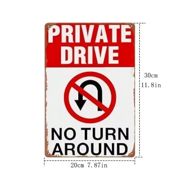 HELLOYOUNG Driveway No U-Turn Metal Sign Timeless Private Property Decor, Expertly Crafted Theme for Home Exterior Garden Fence Wall