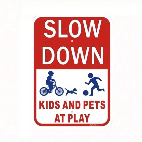 HELLOYOUNG Durable Outdoor Children Play Area Safety Sign, 12x8 Inch Red White Blue Warning Marker for Yard Fence, Rustproof Metal Decorative Tin Plate