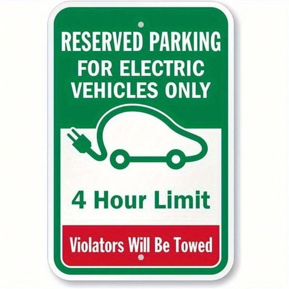 HELLOYOUNG EV Parking Sign, Nevada 4 Hour Tow Warning Sign Durable Metal, Electric Vehicle Charging Reserved Sign for Outdoor Indoor Use, Rustproof Aluminum