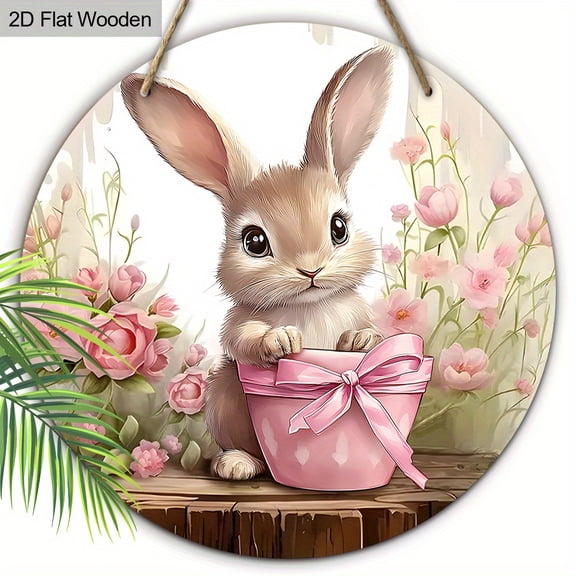 HELLOYOUNG Easter Metal Sign Rabbit Tulip Flower Basket Wall Art 2D Flat Decor for Porch Garden Yard Hanging Print Gift