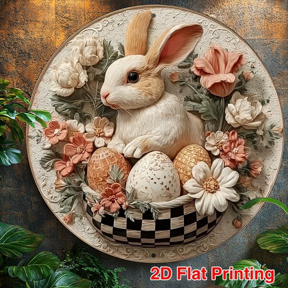 HELLOYOUNG Easter Metal Sign Rustic Rabbit Egg Flower Aluminum Wall Decor for Home Kitchen Cafe Office Farmhouse Holiday Gift Valentines Day Easter Bunny Decorative Signs and Plaques