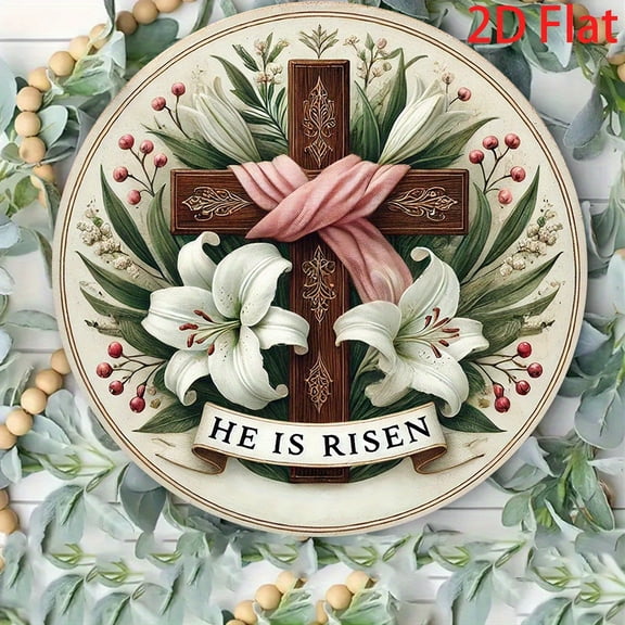 HELLOYOUNG Easter Metal Tin Sign 8x8 Inch, 2D Flat Cross Wall Decor with Pre-Drilled Holes, Iron Home Art for Bar Cafe Kitchen Church