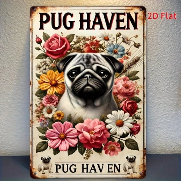 HELLOYOUNG Easter Pug Metal Sign Vintage Rustic Farmhouse Wall Decor, Durable 2D Flat Plaque for Home Bar Cafe Garage, Cute Gift