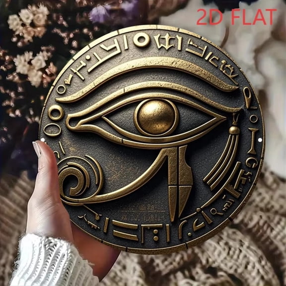 HELLOYOUNG Egyptian Eye of Horus Wall Decor 8x8 Inch Metal Plaque, Gold Black Aluminum Sign Ancient Hieroglyphic Art for Home Bar Garage Man Cave