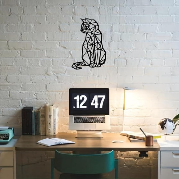 HELLOYOUNG Elegant Metal Cat Wall Art Decor, Handmade 3D Animal Sculpture for Living Room Bedroom Decoration, Unique Craft Gift