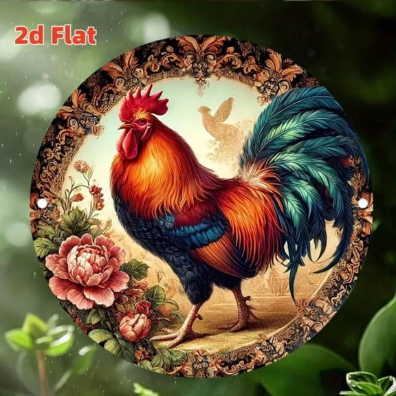HELLOYOUNG Elegant Rooster Art 2D Elegant Rooster Decorative Plate - Durable Metal Sign Ideal Gift Room Decor for Gardens Rooms Garages Bars