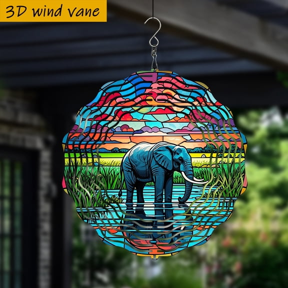 HELLOYOUNG Elephant Wind Spinner Outdoor Decor  3D Metal Garden Art, Handcrafted Wind Chime For Patio Garden YardAll Season Holiday Riverside Scenic OrnamentWind-powered Rotating DIY Pendant