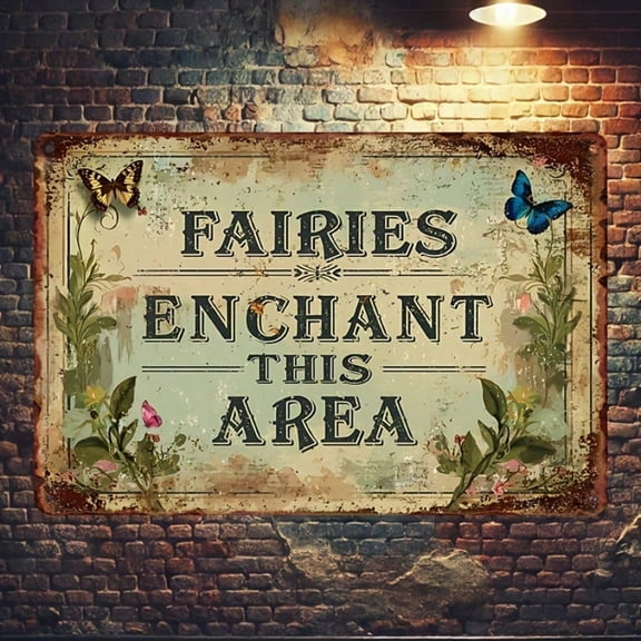 HELLOYOUNG Enchanted Fairy Magic Sign 8"x12" Vintage Metal Tin Wall Art for Garden Patio Decor