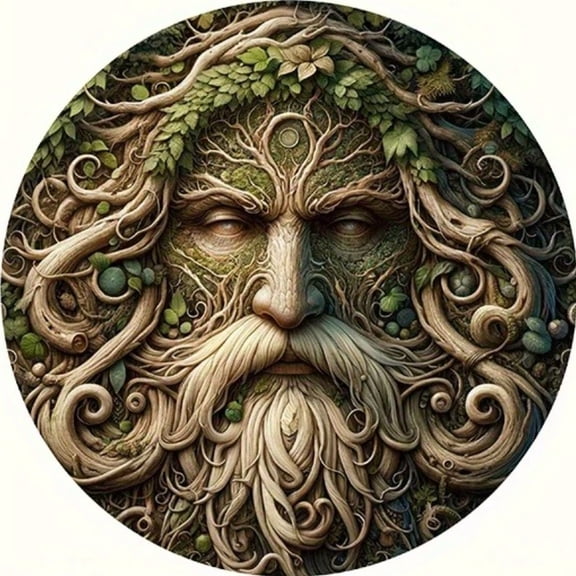HELLOYOUNG Green for Man Tree Spirit Wall Art,Round Metal Hanging Decor