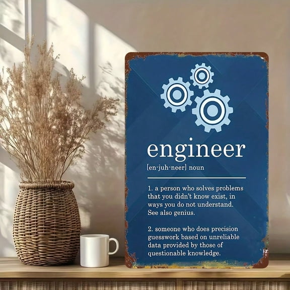 HELLOYOUNG Engineer Metal Poster - 8x12 Inch Iron Wall Art for Office Decor, Gear Design Workshop Garage Man Cave Wall Decor, Industrial Symbols Gifts
