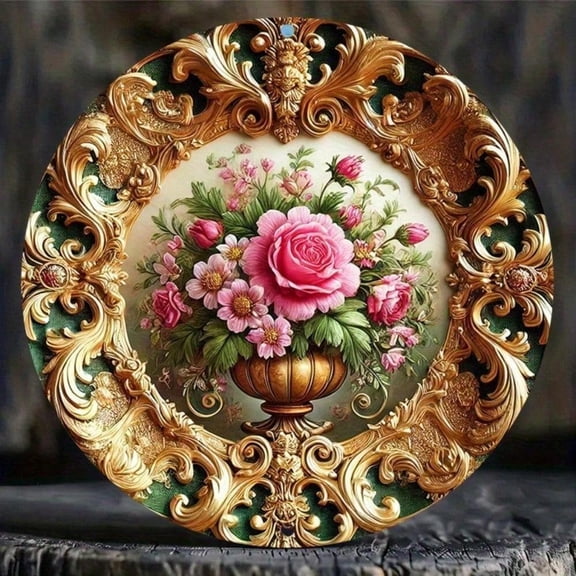 HELLOYOUNG European Retro Floral Tin Sign Gold Vintage Metal Poster Art for Indoor Outdoor Wall Decor, Unique Modern Creative Gift for Home Caf Bar, Aesthetic Durable Plaque