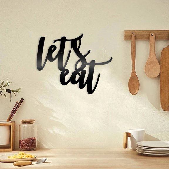 HELLOYOUNG Exquisite Texture "Let Eat" Metal Wall Art Rustic Iron Lettering Sign for Kitchen Dining Room Farmhouse Decor, Charming Script Hanging Decorative Signage